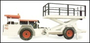 Shown here fitted to the basic unit is a low profile scissor lift, with a collapsed height of 2m and a lift height of 3m. The basic carrier can be adapted to perform various mining functions: crane truck, personnel carrier, anfex loader, shot crete rig, c