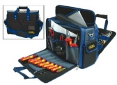 Electrician tool bag offers protection for tools, manuals and sensitive electronic and electrical equipment.