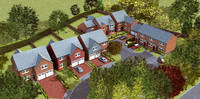 This image was produced using the 2D architectural plans. Brick and tile effects were applied to the models in order to represent the choices made by the developer. Site photography was used in order to site the houses within the actual site.