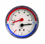 Combined thermometer, pressure gauge, thermo-hydrometer